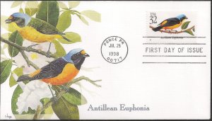 Set of 4 Fleetwood Printed Cachet FDCs for the 1998 Tropical Birds Issue