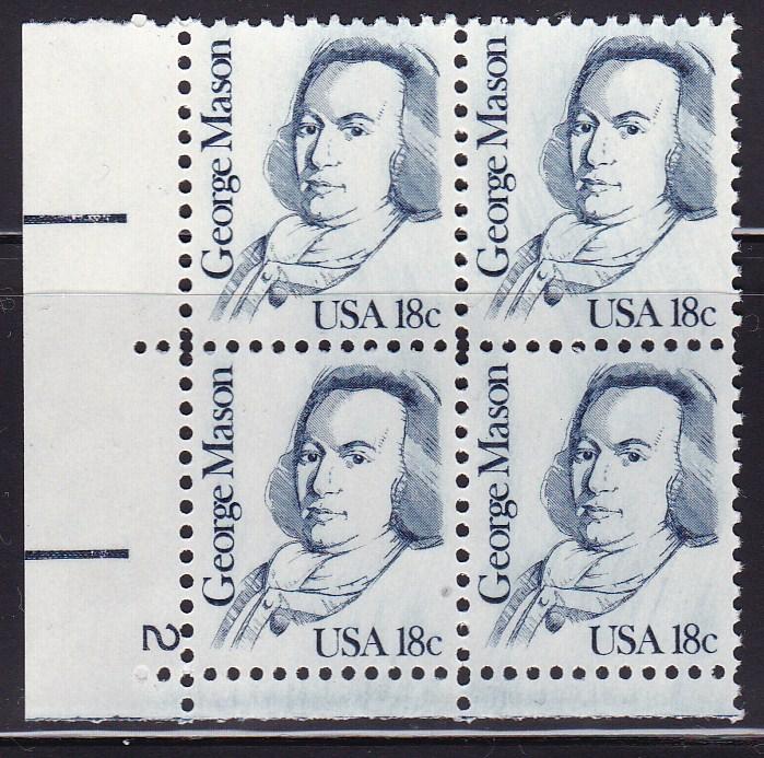 United States 1980 Great Americans 18c George Means Plate Number Block VF/NH