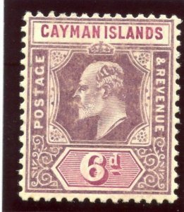 Cayman Islands 1908 KEVII 6d dull & bright purple MLH. SG 30a. Sc 26.