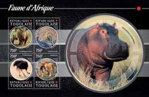 TOGO 2015 SHEET AFRICAN FAUNA WILDLIFE WILD CATS HIPPOS FELINES RHINOS tg15201a