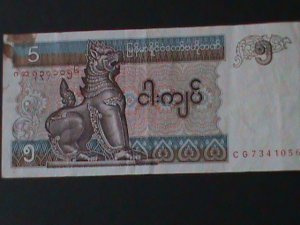 ​BURMA-1976-CENTRAL BANK-$5 KYATS  LT.CIR-VF-HARD TO FIND WE SHIP TO WORLDWIDE