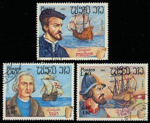 LAOS Sc 488-90 VF/USED- 1983 Explorers & Their Ships - Partial Set