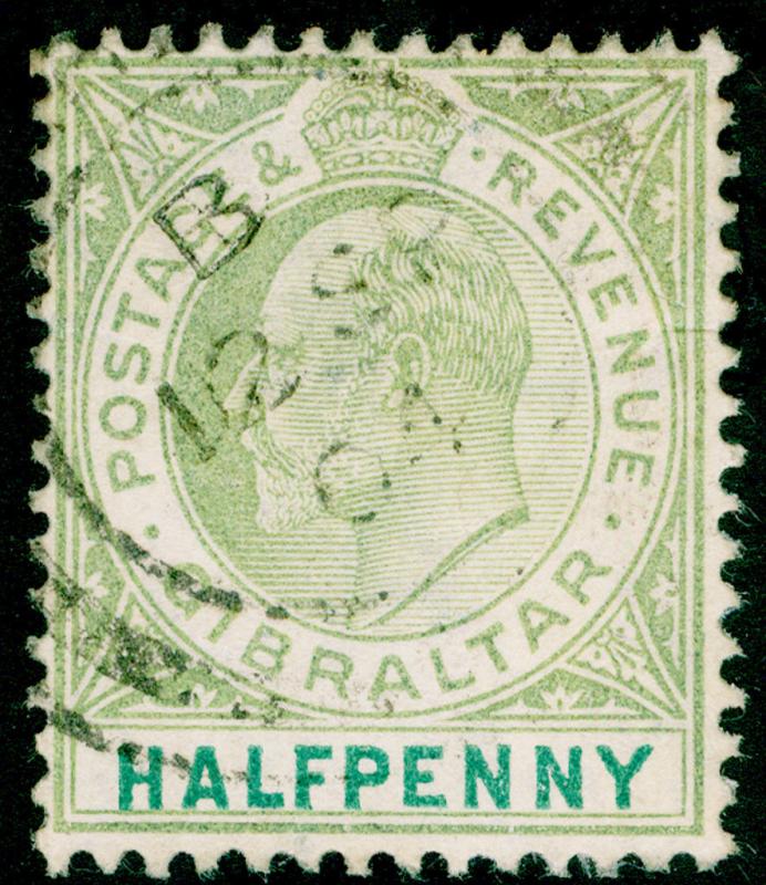 GIBRALTAR SG56, ½d dull & bright green, FINE USED, CDS.