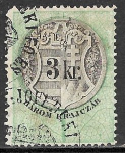 HUNGARY 1868 3kr LEAF DESIGN General Duty Revenue Ordinary Paper BFT.4 Used