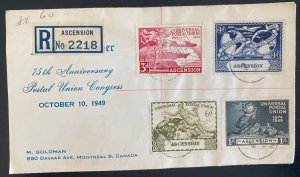 1949 Ascension First Day Cover To Montreal Canada Universal Postal Union