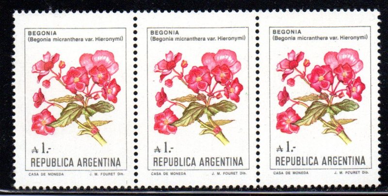 ARGENTINA 1524 MNH STRIP3 BIN $3.00 FLOWERS