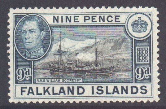 Falkland Islands Scott 90 - SG157, 1938 William Scoresby Ship 9d MH*