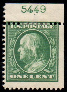 US #374a PLATE NUMBER SINGLE, VF mint hinged, super fresh color and nicely ce...