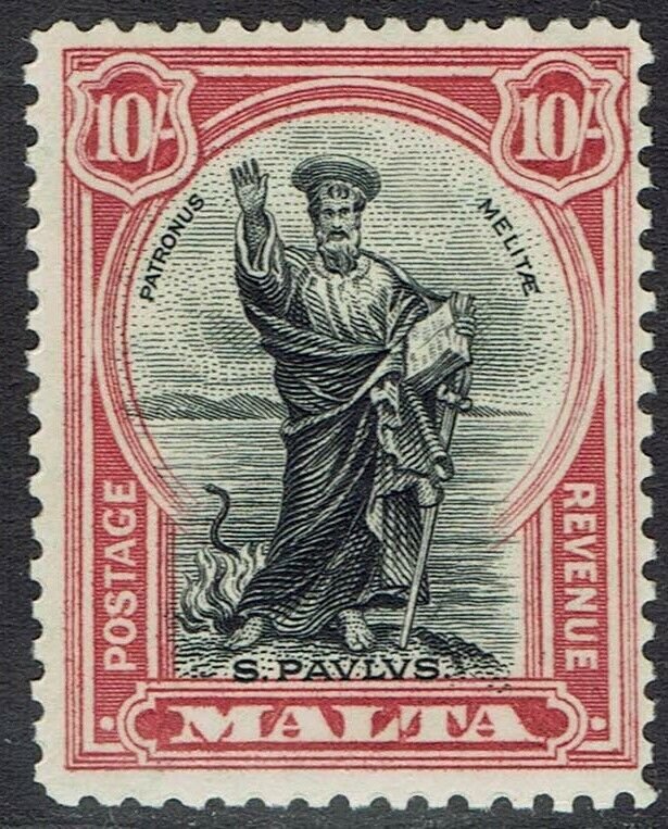 MALTA 1930 ST PAUL 10/- INSCRIBED POSTAGE AND REVENUE