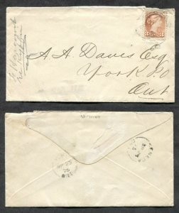 d60 - p402 - SENECA Ontario Haldimand 1875 Broken Circle on Cover to YORK