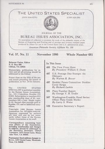 The United States Specialist:  Volume 57, No. 11  - November 1986