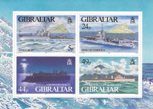 Gibraltar # 689, World War II Warships, Souvenir Sheet, NH, Half Cat