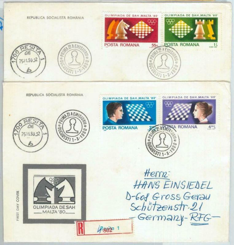 82756 - ROMANIA - Postal History -  2 FDC Covers CHESS World Championship 1980