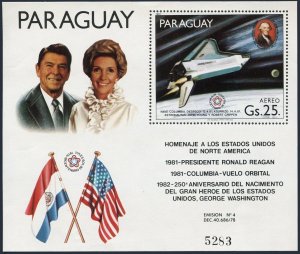 Paraguay C492,MNH.Mi Bl.367.Columbia inverted above Earth,Reagan,Washington,1981