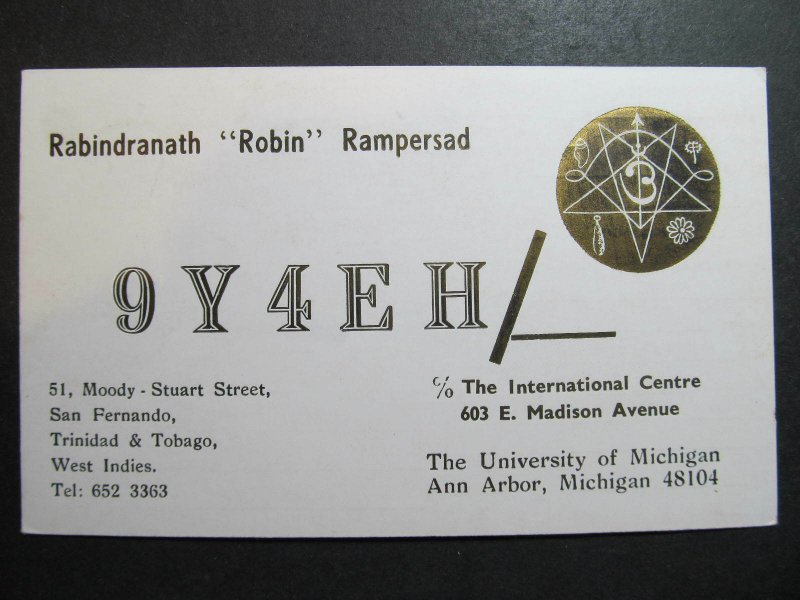 10357 Amateur Radio QSL Card 1973 TRINIDAD & TOBAGO WEST INDIES