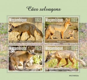 Mozambique - 2019 Wild Dogs on Stamps - 4 Stamp Sheet - MOZ190522a