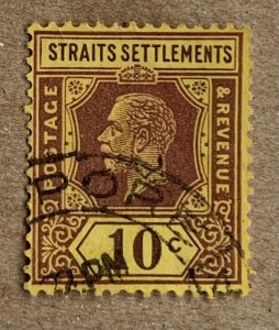 Straits Settlements 1927 KGV 10c pale yellow, used. Scott 191, CV $0.35. SG 231a