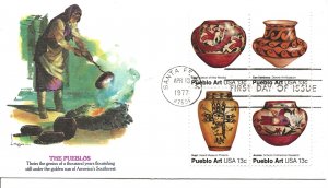 US Scott #1706-09, First Day Cover 4/13/77 Santa Fe Block Pueblo Art