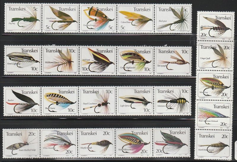 1981 South Africa - Transkei - Sc 69-73 - MNH VF - 5 strips of 5 - Fishing Flies