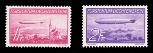 Liechtenstein #C15-16 Cat$160, 1936 Zeppelin, set of two, never hinged