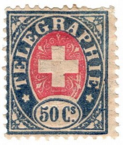 (I.B) Switzerland Telegraphs : 50c Blue & Pink (1881)