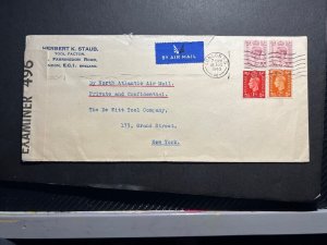 1940 Censored England Airmail Cover London to New York NY USA De Witt Tool