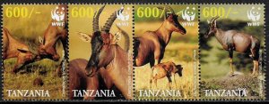 Tanzania #2437 MNH Strip - WWF - World Wildlife Fund - Wild Animals