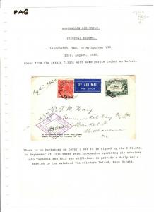 AUSTRALIA Air Mail Launceston Melbourne First Flight Pilot Signed 1933 PA6