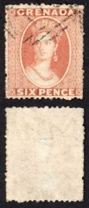 Grenada SG8 6d Dull Rose-red wmk Small Star SIDEWAYS Rough Perf 14 to 16 Cat 225