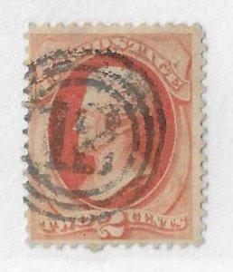 USA  Sc #183  2c vermilion used with 3 ring '12'  FVF