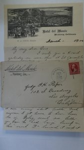 1900 Monterey CA Hotel Del Monte Illustrated Stationery Fancy Flag Cancel Cover