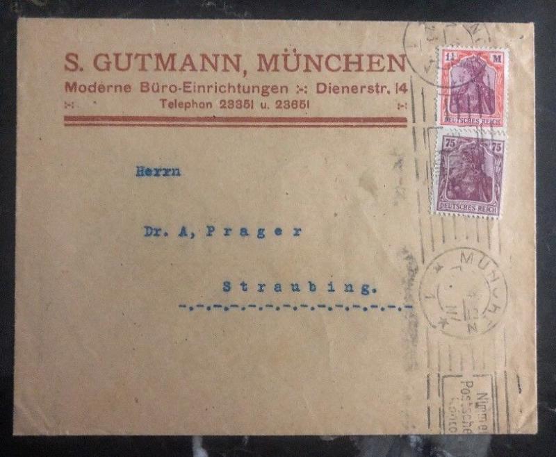 1922 Munich Germany Commercial  Cover To Straubing