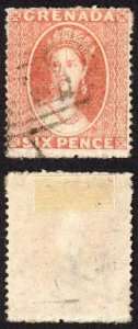 Grenada SG8 6d Dull Rose-red wmk Small Star SIDEWAYS Rough Perf 14 to 16 Cat 225