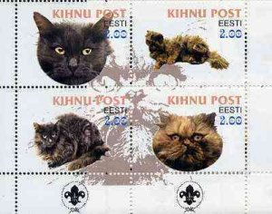 KIHNU - 2000 - Domestic Cats #1 - Perf 4v Sheet -Mint Never Hinged-Private Issue