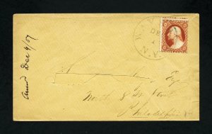 # 26 Orange Brown on cover from  Waverly, NY to Philadelphia, PA - 12-1-1857