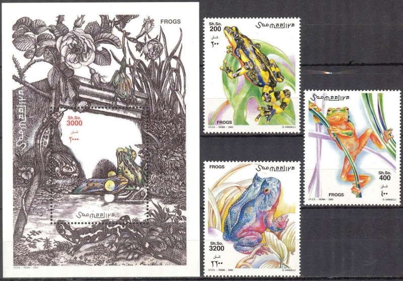 Somalia 2002 Frogs set of 3 + S/S MNH **