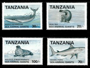 Tanzania 1992 - Sea Animal Giants, Whale, Shark - Set of 4v - Scott 950-53 - MNH