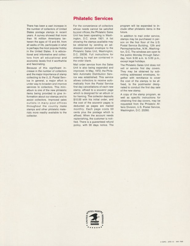 1972 USPS Special Stamp Mini-Album