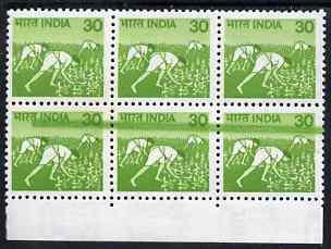 India 1979-88 Harvesting Maize 30p marginal block of 6 wi...