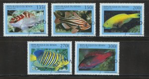 Benin Scott 1047-51 Used H(CTO) - 1997 Fish Short Set - SCV $3.50