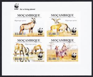 Mozambique WWF Roan Antelope Imperf Block of 4 With WWF Logo