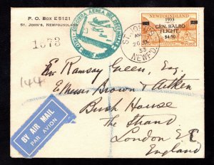 MOMEN: NEWFOUNDLAND SC #C18 1933 26 JUL FLIGHT AIRMAIL USED ON COVER LOT #67581