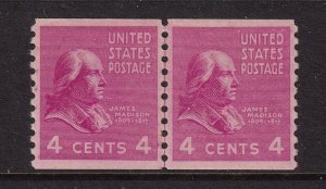 1939 Madison 4c PREXY COIL Sc 843 MNH line pair, fresh OG (5C