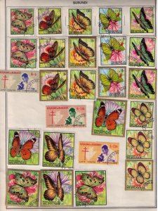 1968/1971 Burundi Sc 337-341 Birds/Butterflies Used Topicals H.E.Harris Pgs.F-VF