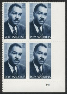 #3501 34c Roy Wilkins, Plate Block [P11 LR], Mint **ANY 4=FREE SHIPPING**