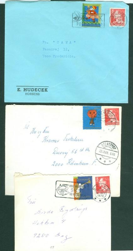 Denmark. 3 Covers 1968-1969-1970. With Christmas Seal. Postal Used.