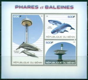 Whales and lighthouses - Benin MNH set 3val and s/s 