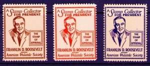 Franklin D. Roosevelt Stamp Collector For President Campaign  1930s APS MNH