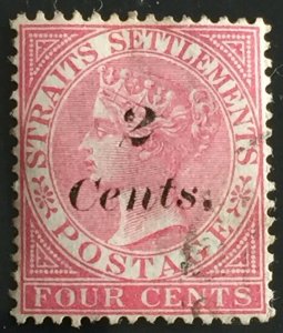 MALAYA 1883 STRAITS SETTLEMENTS QV 2c on 4c USED SG#61 M2851