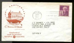 945 EDISON MILAN, OH HOUSE OF FARNAM--GE LIGHTING VARIETY CACHET--SCARCE